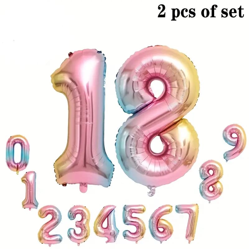 Kit 2 - Balão Bexiga De Número 32Pol 70CM Metalizado Grande Aniversário Festas Decorações Colorido FrutaCor Degrade