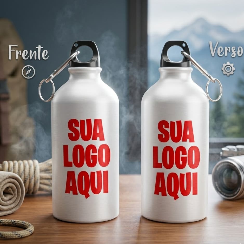 Garrafa Personalizada Squeeze de Alumínio Prata com Mosquetão - 600ml