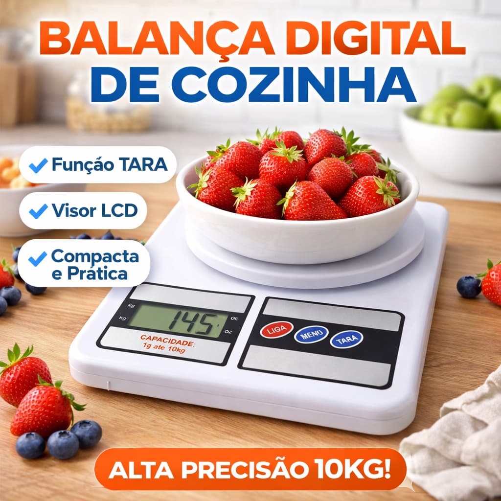 Balança Digital Cozinha 10kg Alta Precisão LCD Função Tara Compacta Portatil Profissional