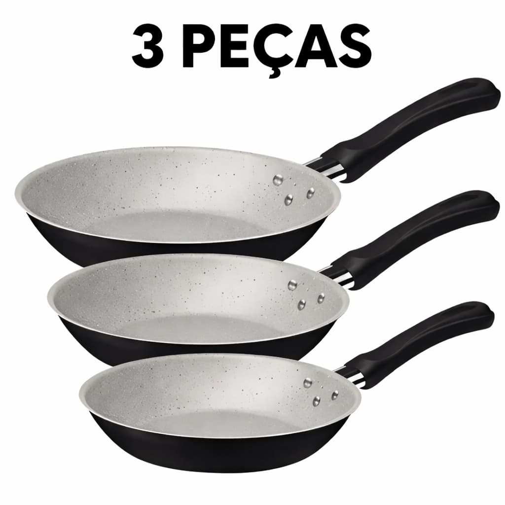 Jogo de Frigideiras Antiaderente Starflon Max 3 peças Caribe Preto Cabo antitermico