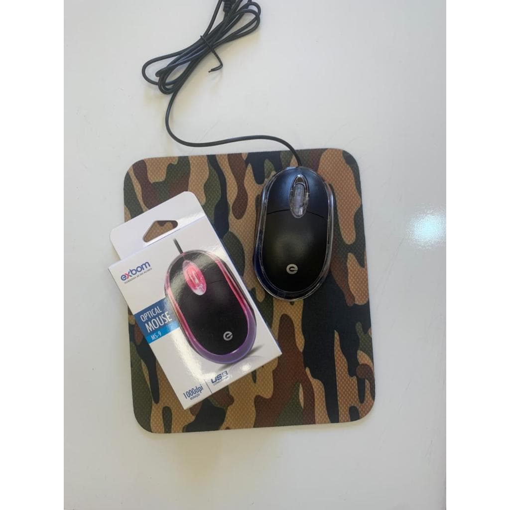 Kit Mouse Usb Óptico Com Fio + Mouse Pad Pequeno 17x20cm