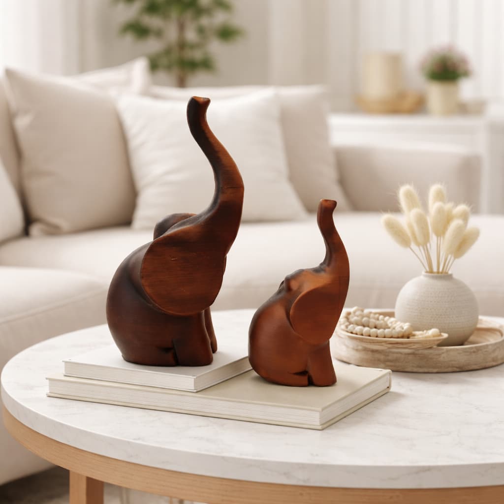 Kit 2 Elefantes Decorativos Duo Color - Preto e Marrom | Elegância, Prosperidade e Proteção