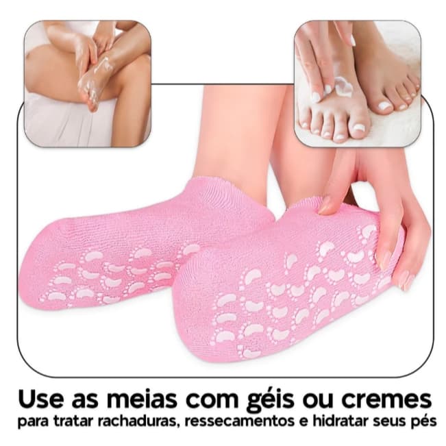 Meia Gel Spa dos Pés Hidratação para Tratamento Rachaduras e Pés Ressecados Silicone Interno Esfoliante