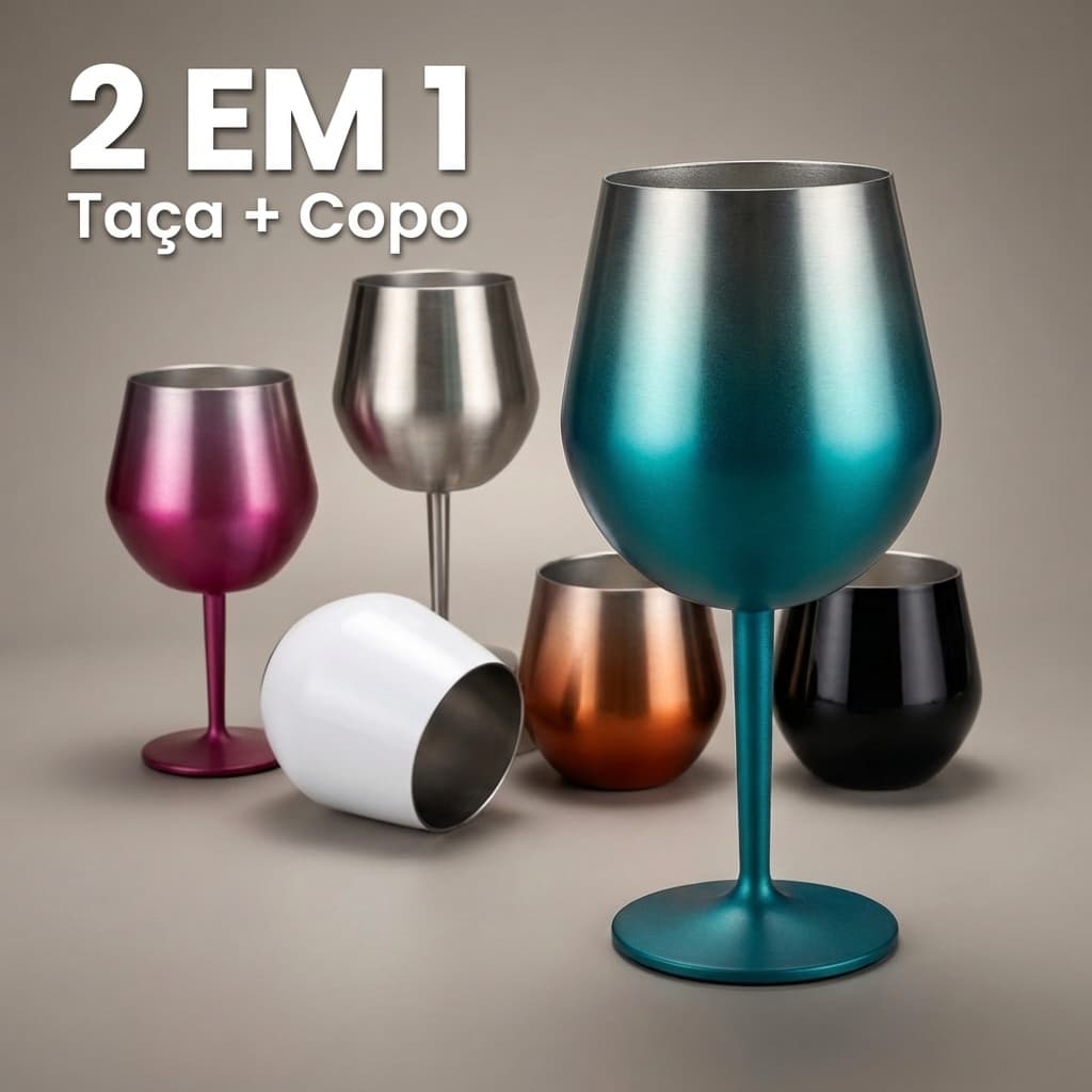 Taça Térmica 2 Em 1 Aço Inoxidável 414ml Parede Dupla Para Vinho Drinks Bebidas Quentes E Frias Luxo