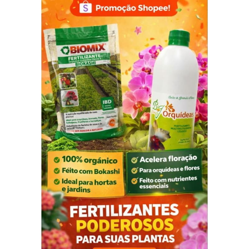 Kit Fertilizante para Orquídeas B&G 500 ml + Fertilizante Bokashi Biomix 1 kg Orgânico