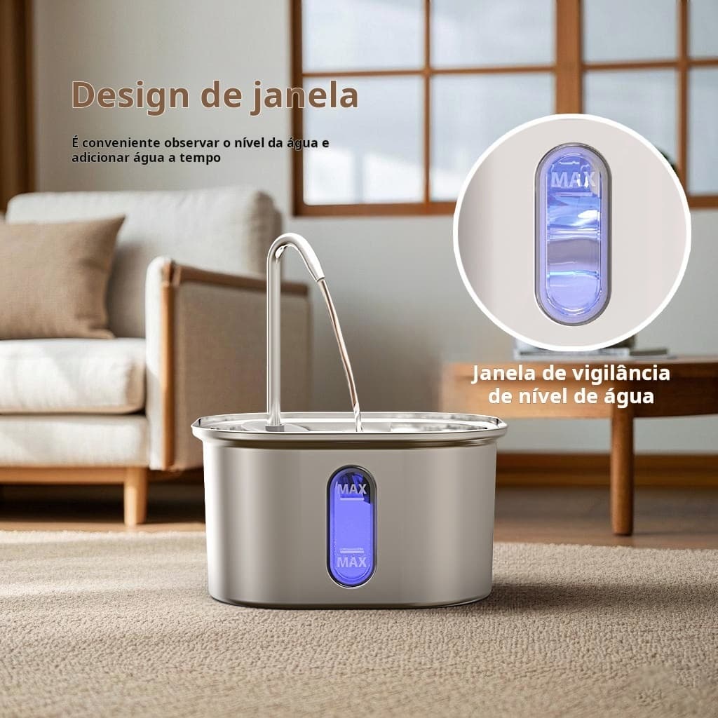 Fonte de Água 304 Aço Inoxidável & Bomba Silenciosa 3.2L para Gatos e Cães