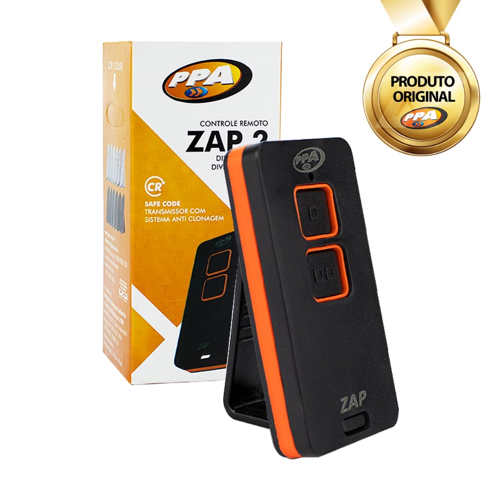 Controle Remoto PPA Zap 2 Botões Portão Alarme Preto/Laranja 433mHz