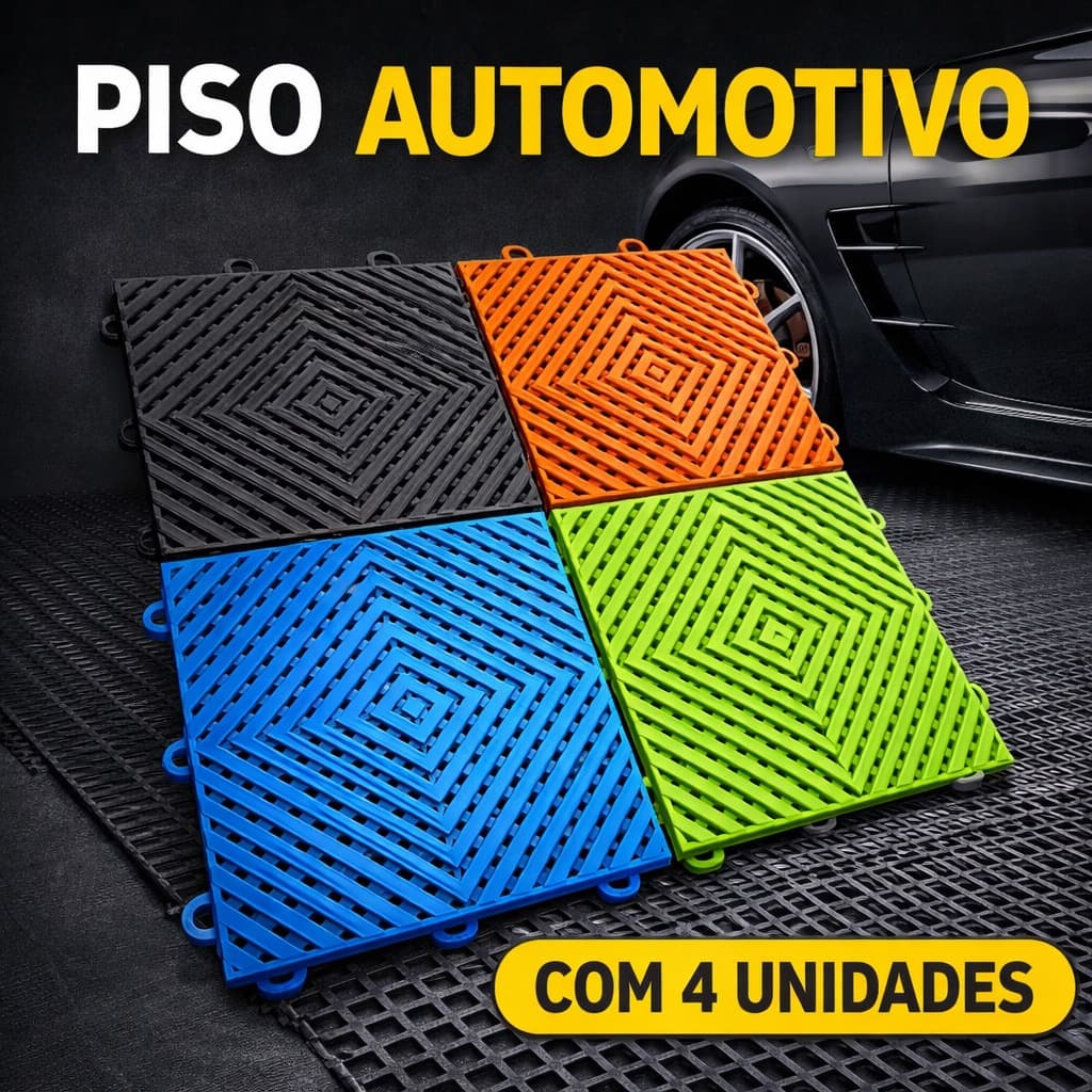 Kit 4 Piso Automotivo Modular 33x33cm PP Alta Durabilidade Antiderrapante Garagem Oficina
