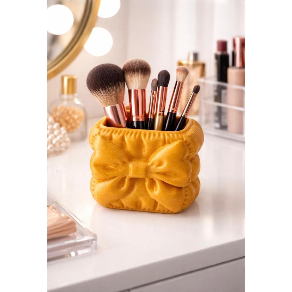 Porta Pincéis de Maquiagem Laço Luxo | Organizador Decorativo para Penteadeira | Suporte para Cosméticos e Acessórios