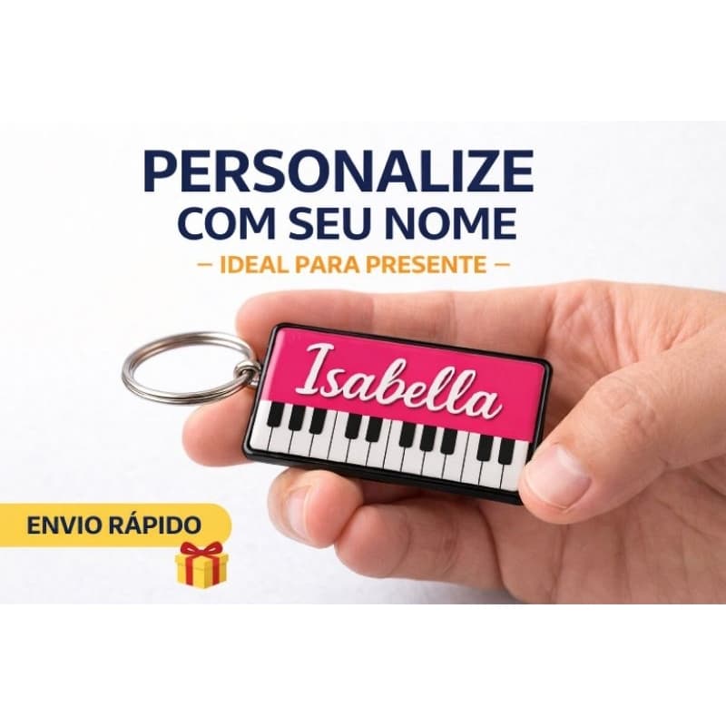 Chaveiro Personalizado Nome Piano Teclado Presente musica resinado
