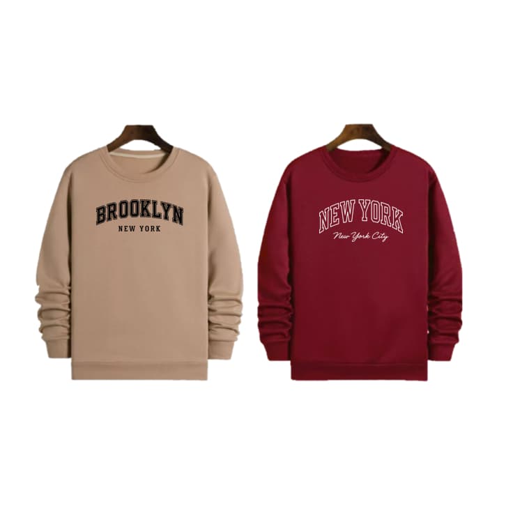 Kit 2 Casaco Moletom Gola Redonda Feminino e Masculino Blusa de Frio Flanelada Estampada