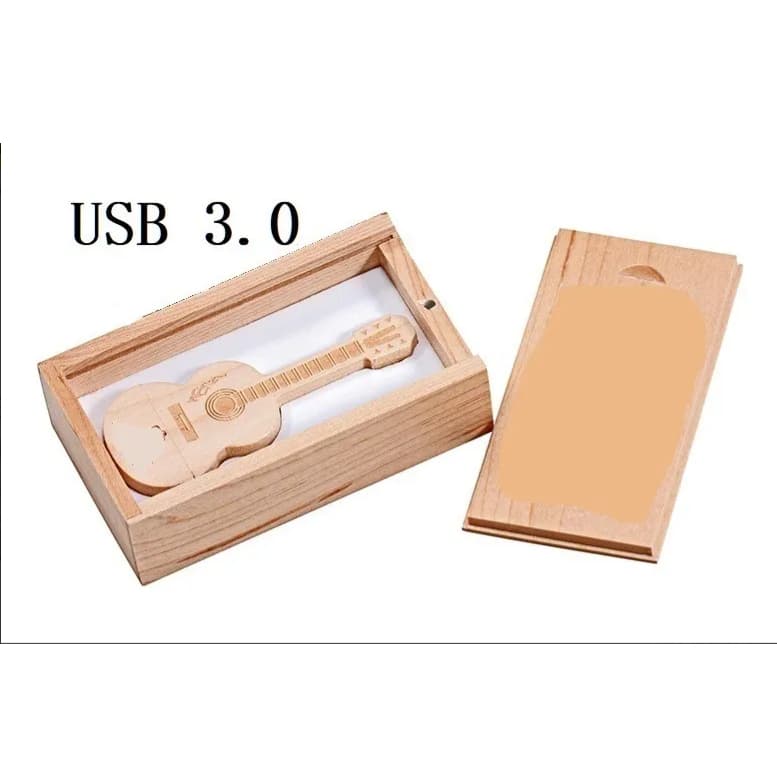 Pen Drive 128gb Estilizado Violão Madeira Usb 3.0 E Estojo