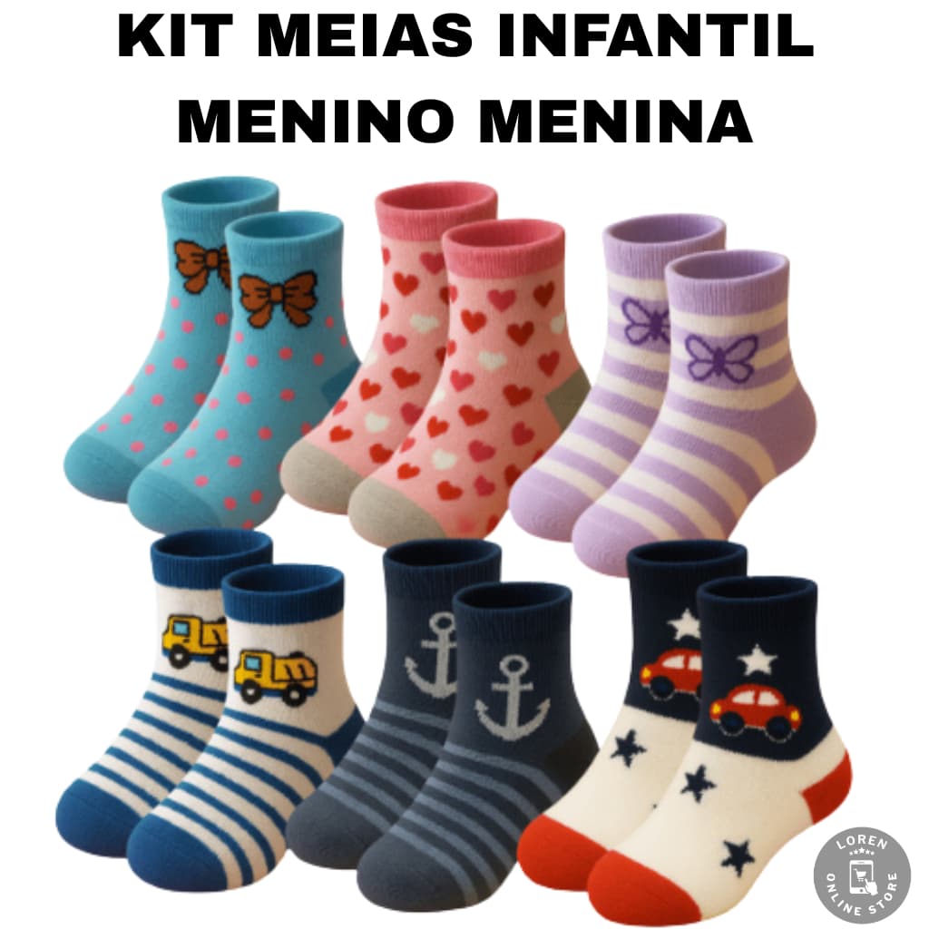 Kit Até 18 Pares de Meias para Bebê Crianças antiderrapante Infantil  Estampada Crianças Com Algodão