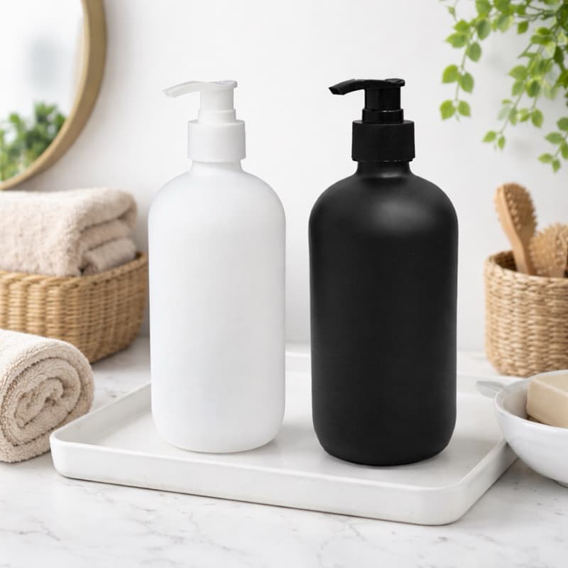 Porta Sabonete Líquido de Vidro 500ml Dispenser Redondo Preto/Branco