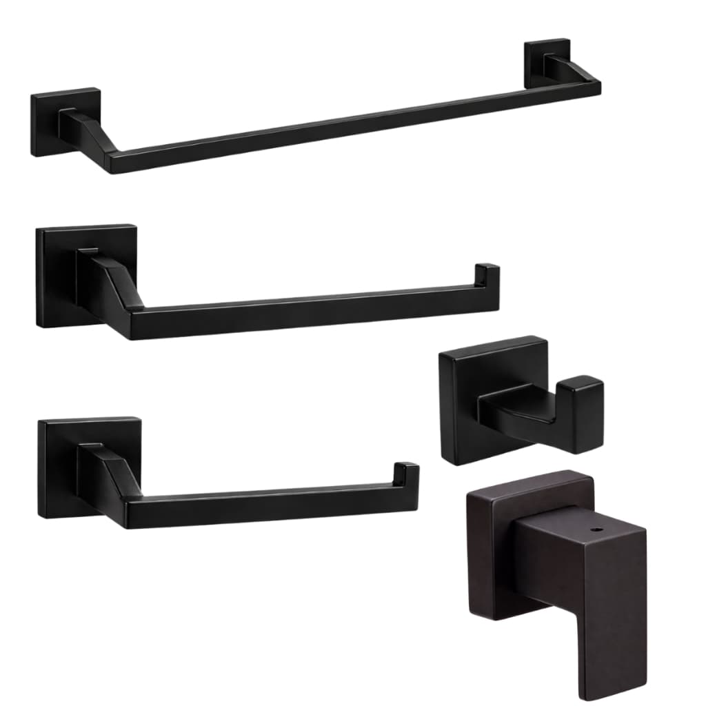 Kit Banheiro Acessórios Aço Inox Preto Fosco Premium 4 Peças + Acabamento para Registro Deca Docol