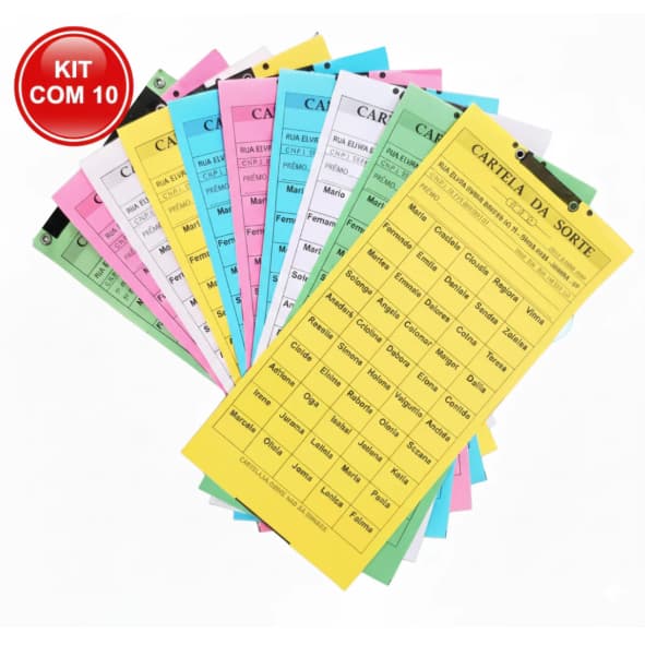 Kit 10 Cartelas de Rifa Com 100 Nomes e Times Cada