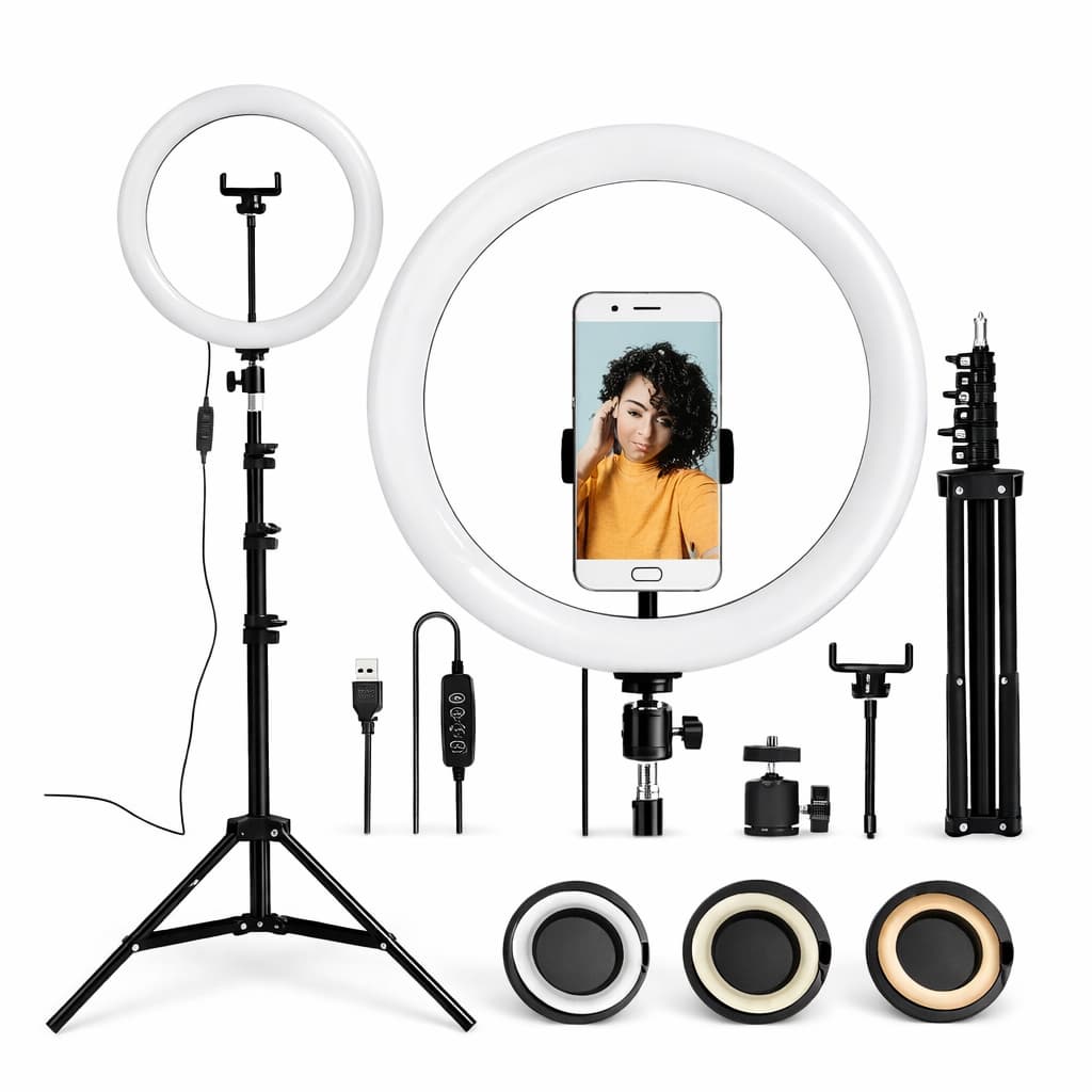 Ring Light 10” 26cm com Tripé + Suporte Celular LED Iluminador Profissional 3 Modos Luz Maquiagem TikTok YouTube Streami