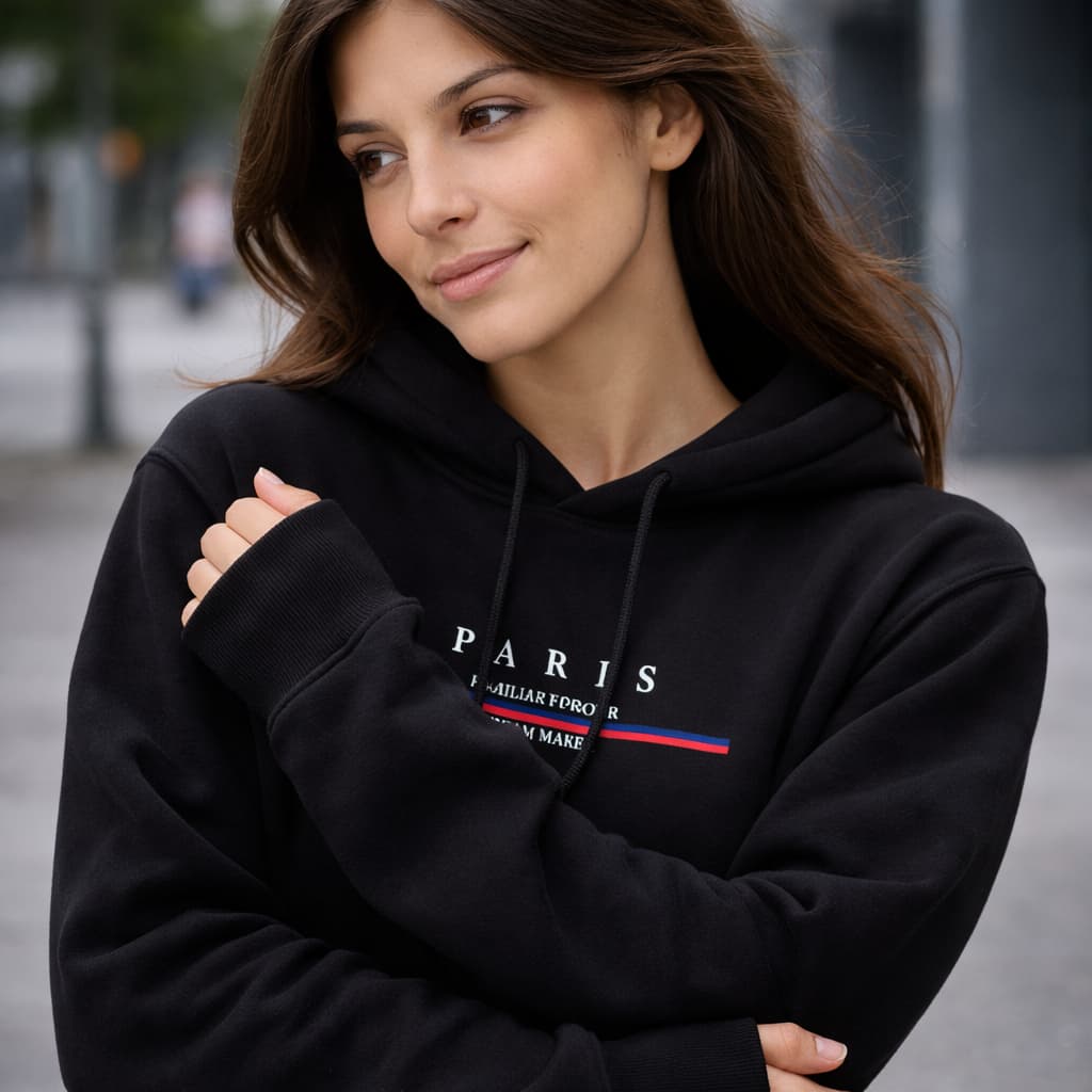 Moletom Canguru Streetwear Estampado Flanelado Unissex Com Bolso Casual Moda Inverno Paris Feminino