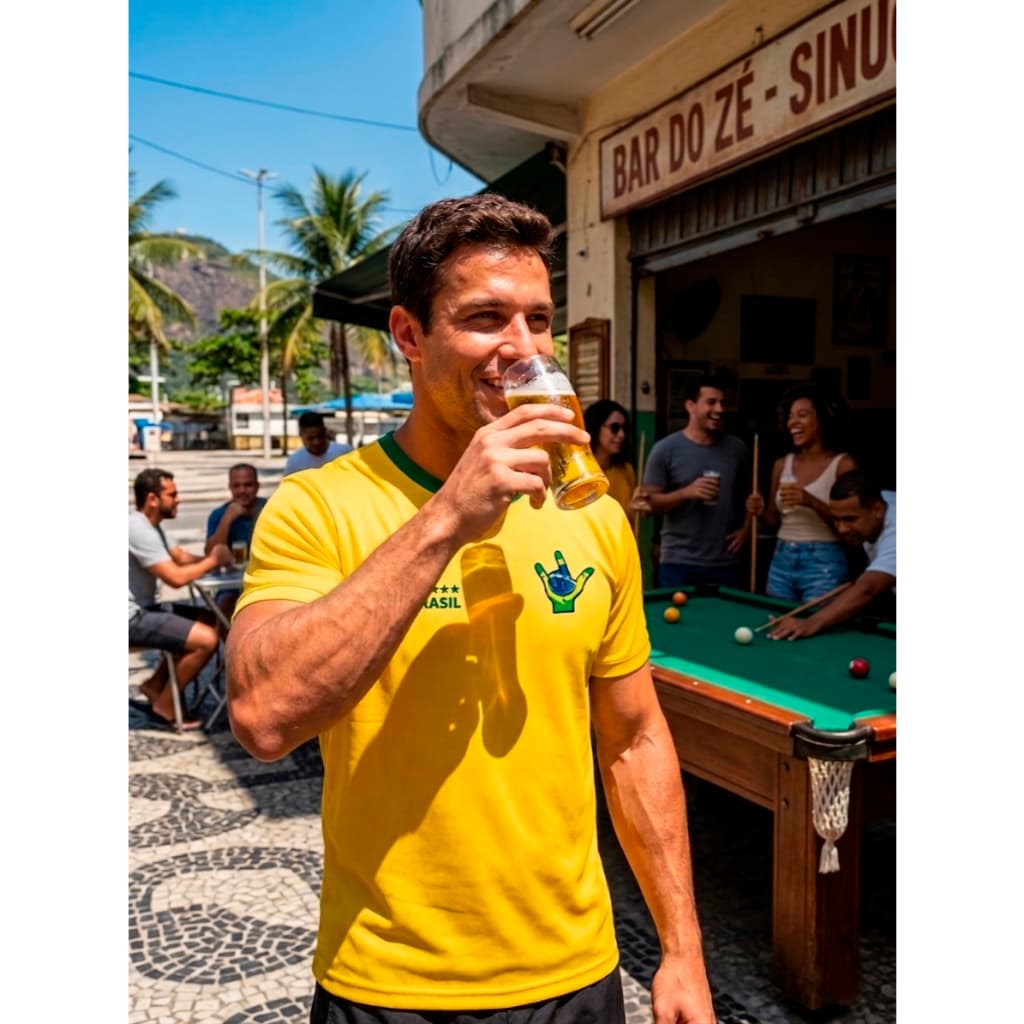 BRASIL Camiseta amarela com gola verde no tecido em poliéster e malha dryfit com estampa personalizada em LIBRAS