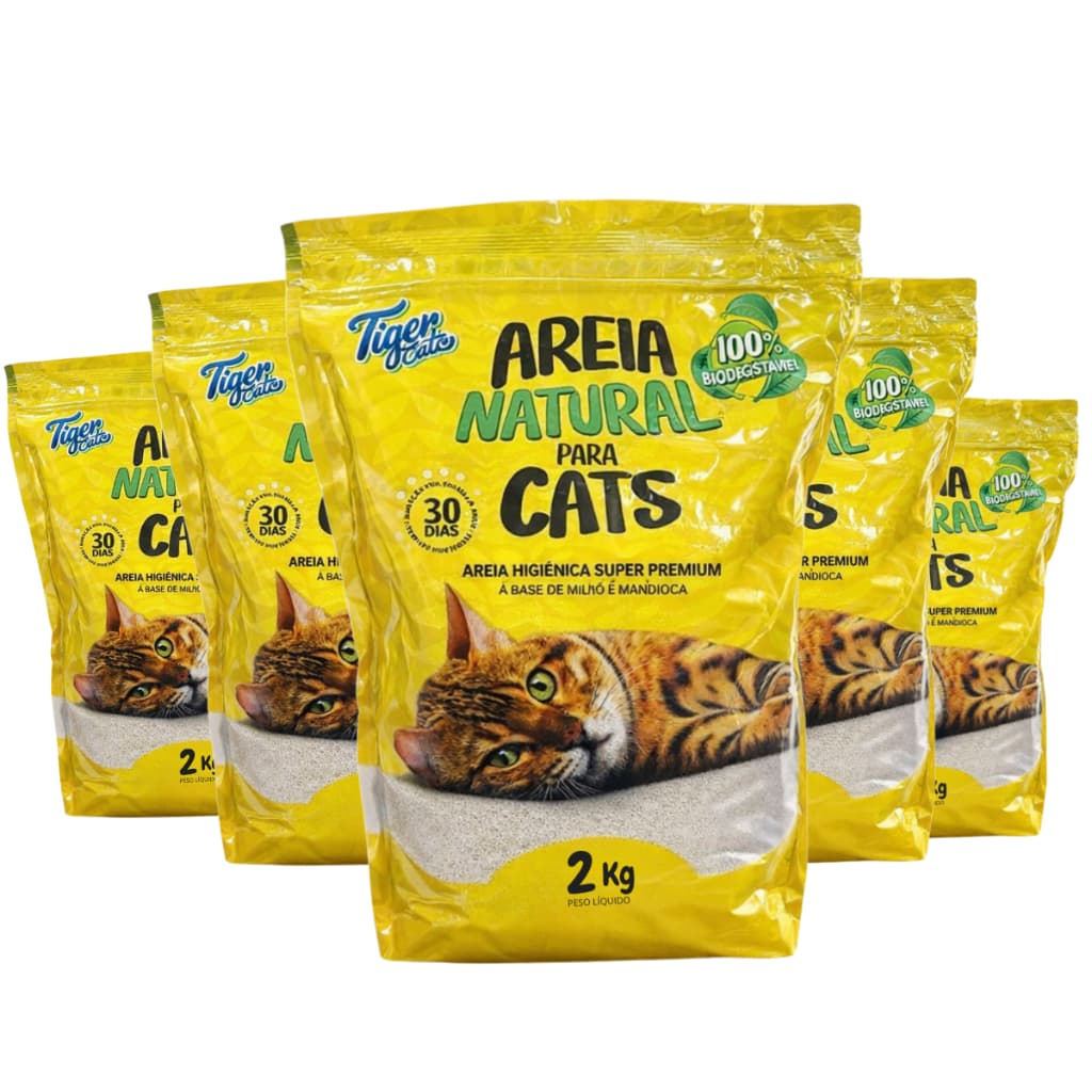 Areia Higiênica Biodegradável Para Gato Tiger Cats Milho e Mandioca – 10kg e 20kg
