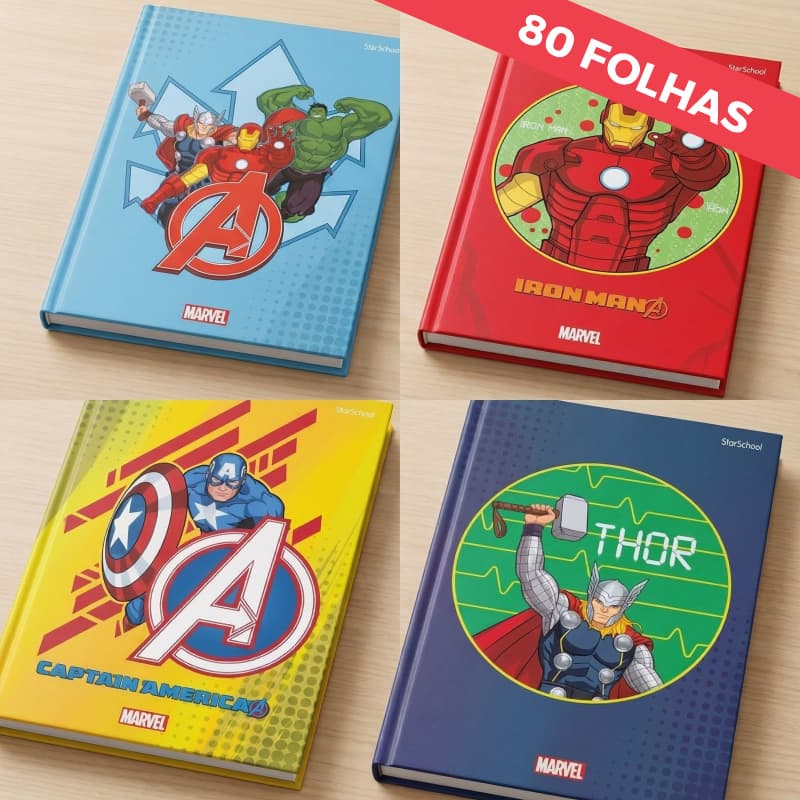Caderno Vingadores Marvel 80 Folhas Capa Dura Universitário Costurado