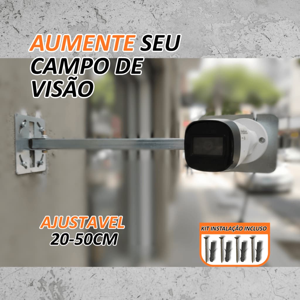 Suporte Câmera 50cm Ajustável Reforçado Aço Externo Parede Não Vibra Alta Fixação