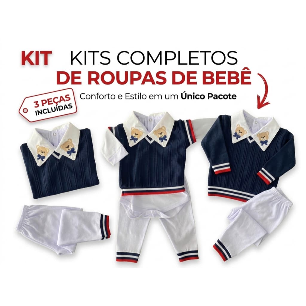 Kit Pagão Bebê 3 Conjuntos 9 Peças Completo Tamanho Unico Enxoval Confortável Macio