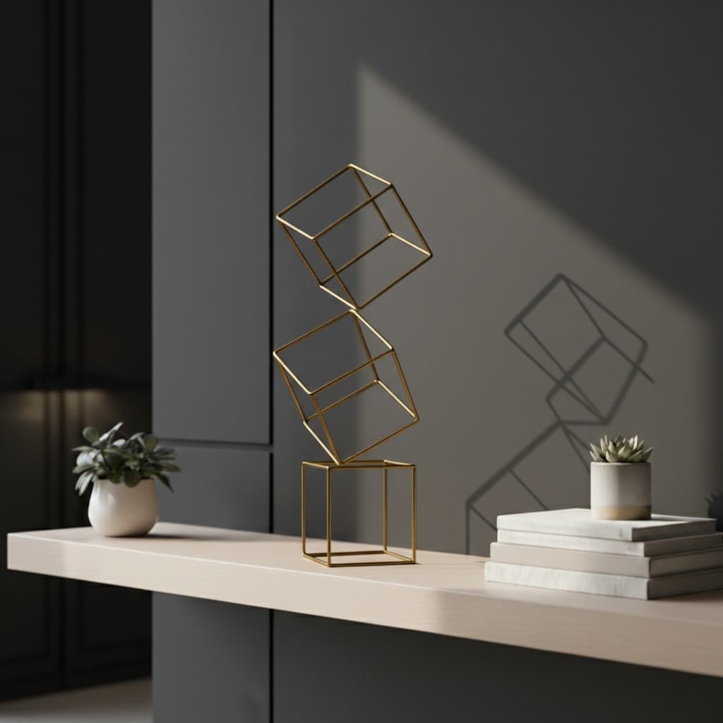 Escultura 3 Cubos Geométrico Luxo Para Sala Escritório Estantes