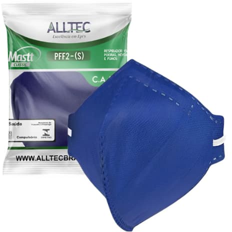 Kit 10 Máscaras PFF2 ALLTEC Azul Sem Válvula EPI Proteção Respiratória Alta Filtragem Poeira
