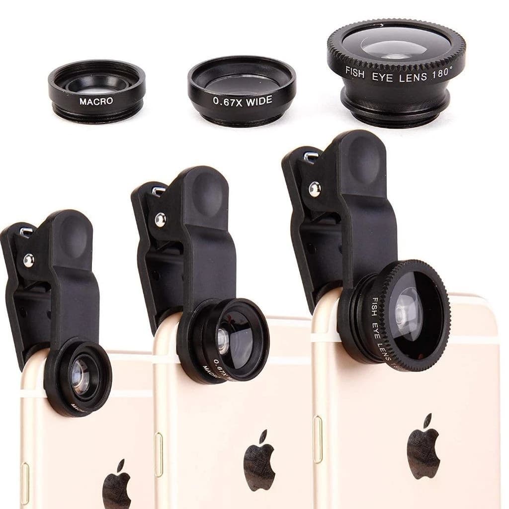 Kit Lente Celular Universal 3x1 Macro Grande Angular Olho de Peixe Clip