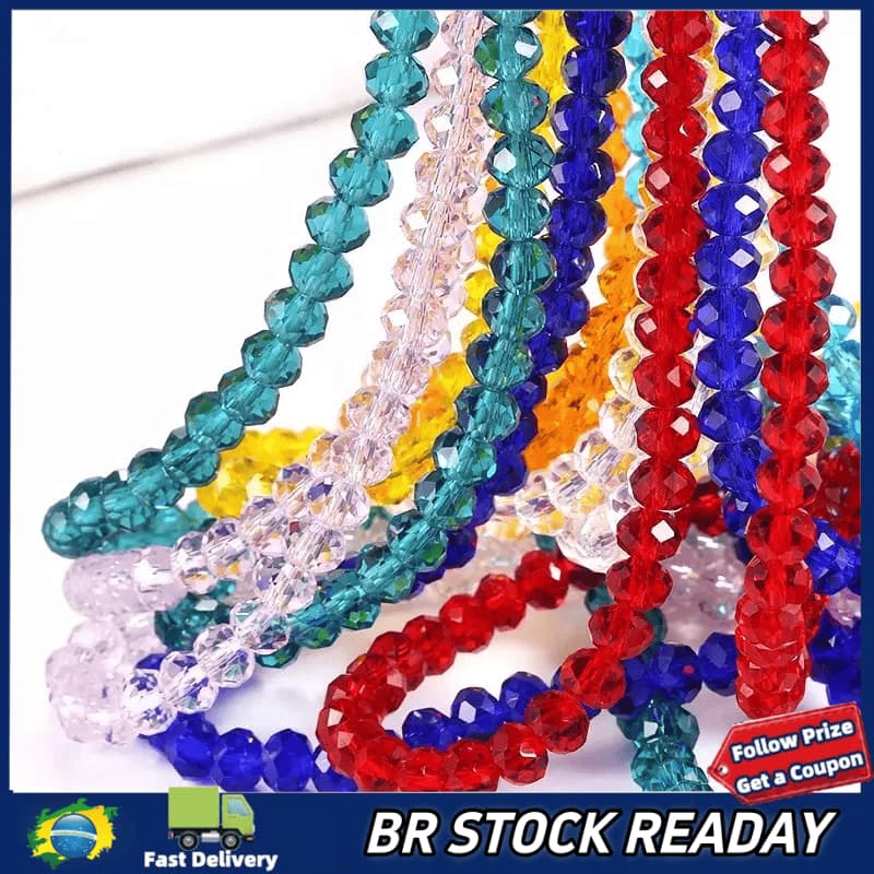 ✅[BR Seller] Kit 10 Fios de Cristal 6mm Flat Facetado Vidro 85 à 90 Cristais Contas por fio 64 Cores