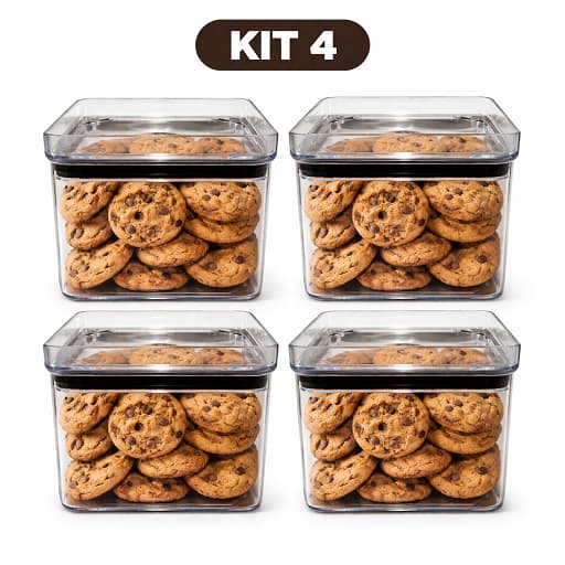Kit 4 Potes Acrílico 500ml Hermético Empilhável Alimentos