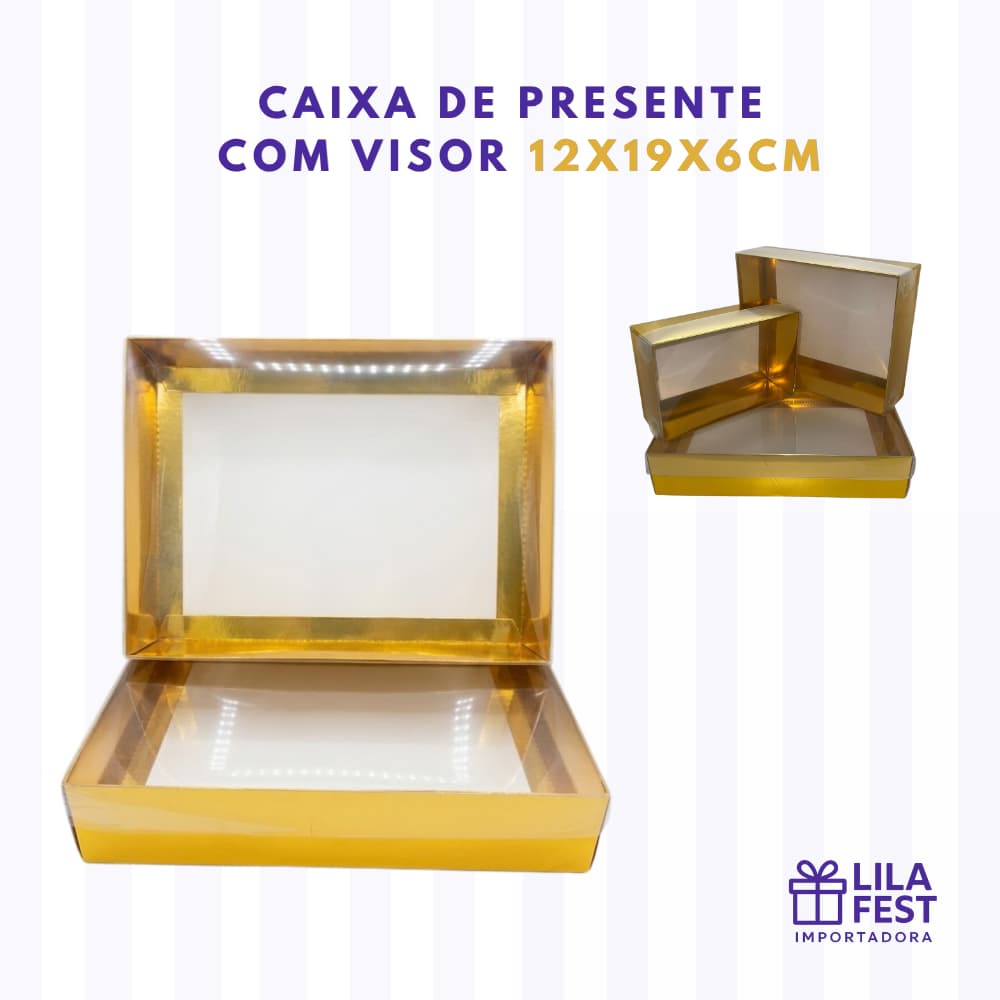 Caixa Metalizada Presente 1/3 Unid P/M/G Tampa Visor Cristal Transparente Dia Namorados Lembrança Embalagem