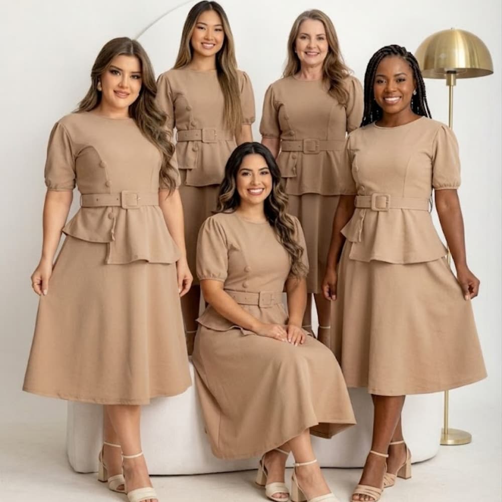 Vestido Feminino Midi Rodado Plus Size Elegante Moda Evangelica Fardamento Congresso  Envio Imediato