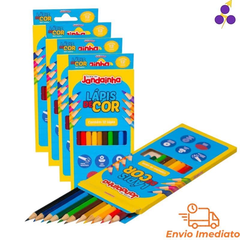 Kit 5 Caixas De Lápis De Cor Grande Com 12 Unidades Lapis Escolar Jandainha