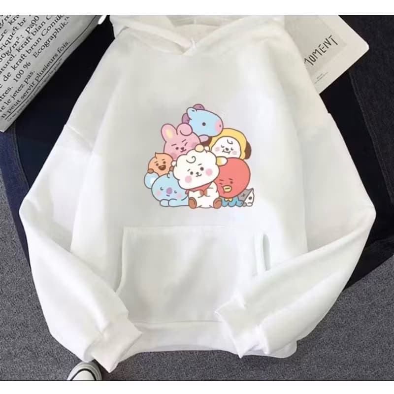 Bt21 Cartoon Kawaii Hoddie Woman Sweatshirts Manga Longa Moda Fofa Impressão Roupa De Inverno Harajuku Estética