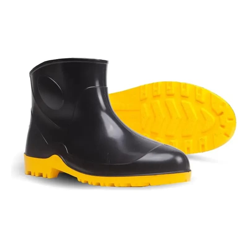 Bota PVC Cano Curto Preta Solado Amarelo CA 37456 – Impermeável e Resistente – BSB