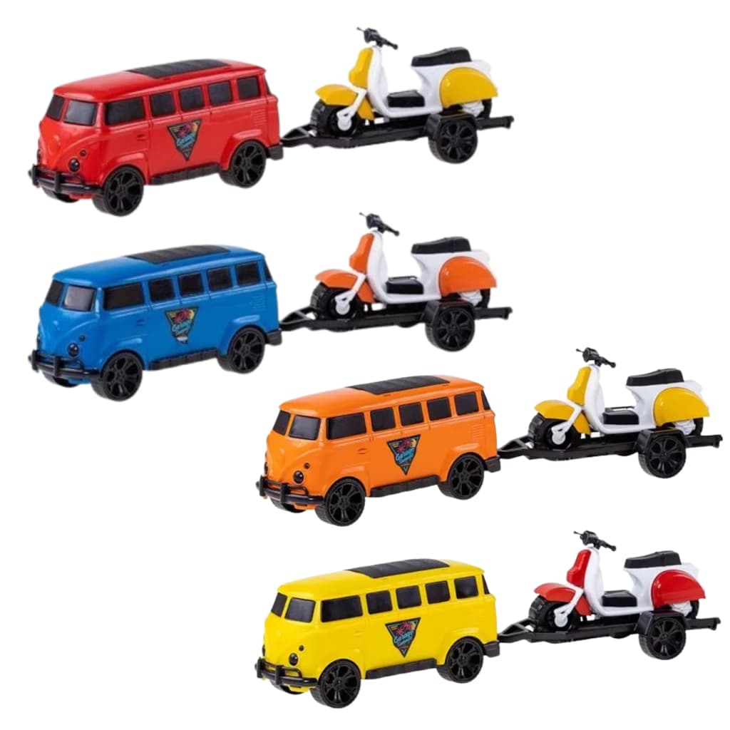 Kit Brinquedo Carrinho Perua Kombi Retrô C/ Lambreta Vintage