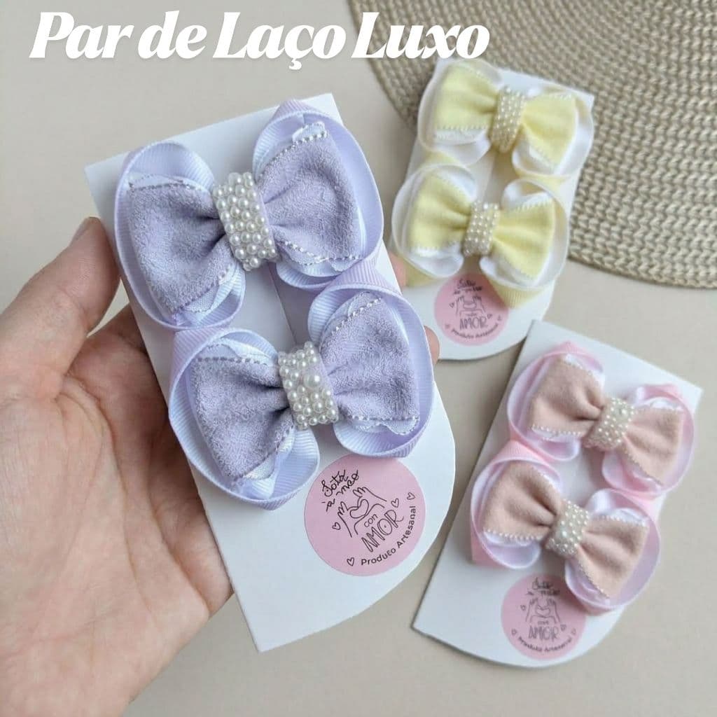 Laço De Cabelo Infantil Com Pérolas 1 par Assessório Infantil Laço Cor De Rosa Amarelo Azul