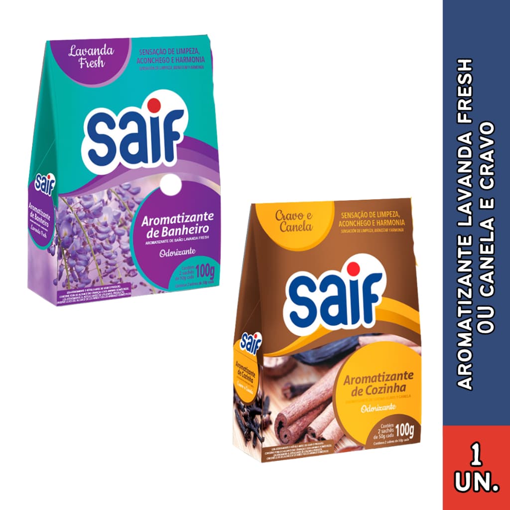 KIT 2 / 3  Aromatizante de Banheiro Aroma Fresh ou Cozinha Cravo e Canela Saif 100 g