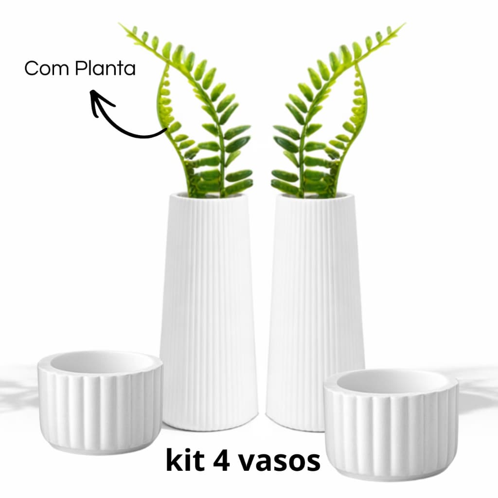 KIT DECORAÇÃO ATÉ 4 PEÇAS COM PLANTAS | VASO GESSO CASA SALA ESCRITORIO PRESSENTE | SEGANTINE