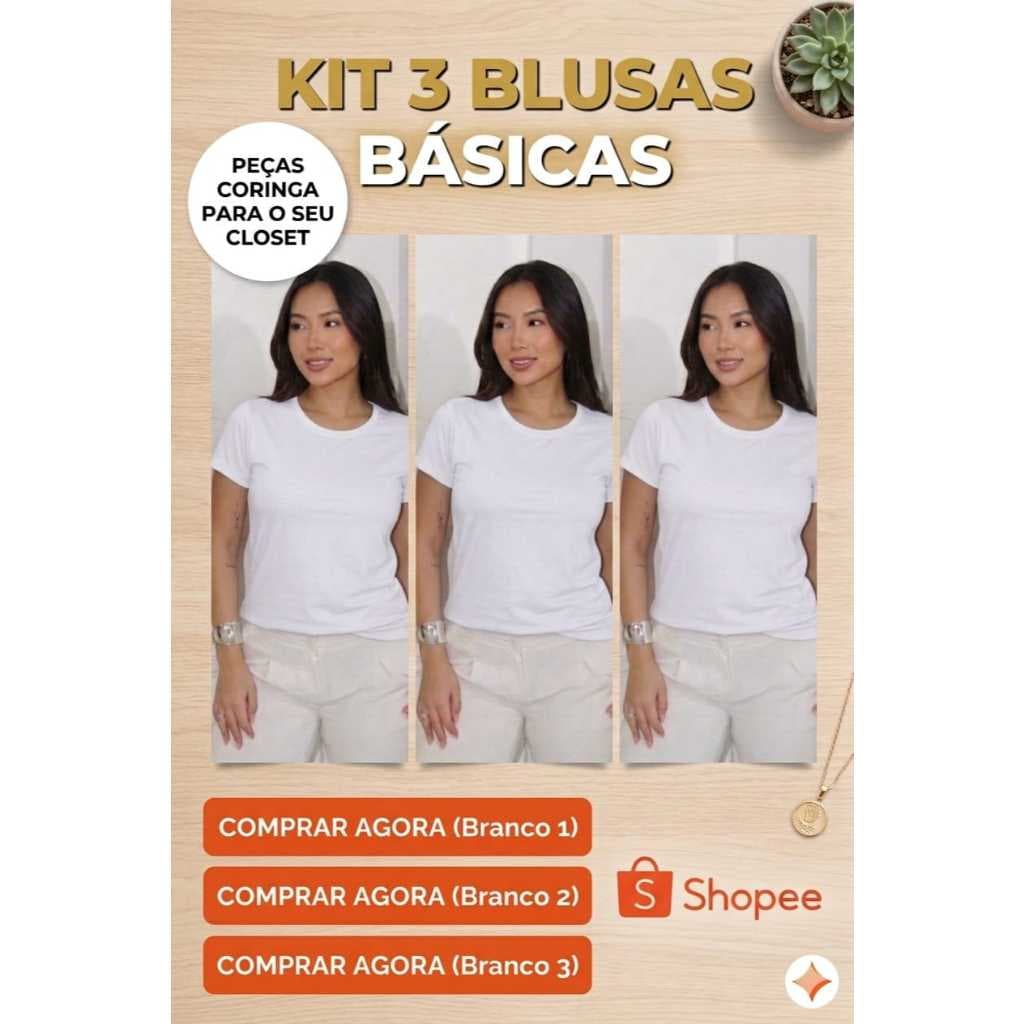 kit 3 camisetas Femininas viscolycra premium branca baby look tshirt tamanhos m g gg oferta