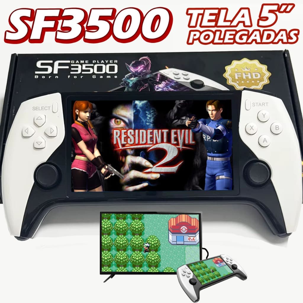 Videogame Tela 5 polegadas estilo Playstation SF3500 - Conecta na TV com HDMI - 64gb cheio de jogos