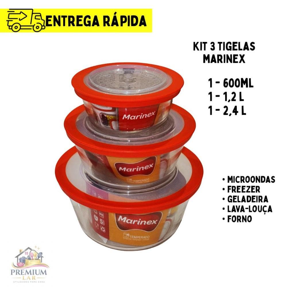 kit Tigela Marinex Com Tampa 3 peças - 600ml 1,2l 2,4l Nadir