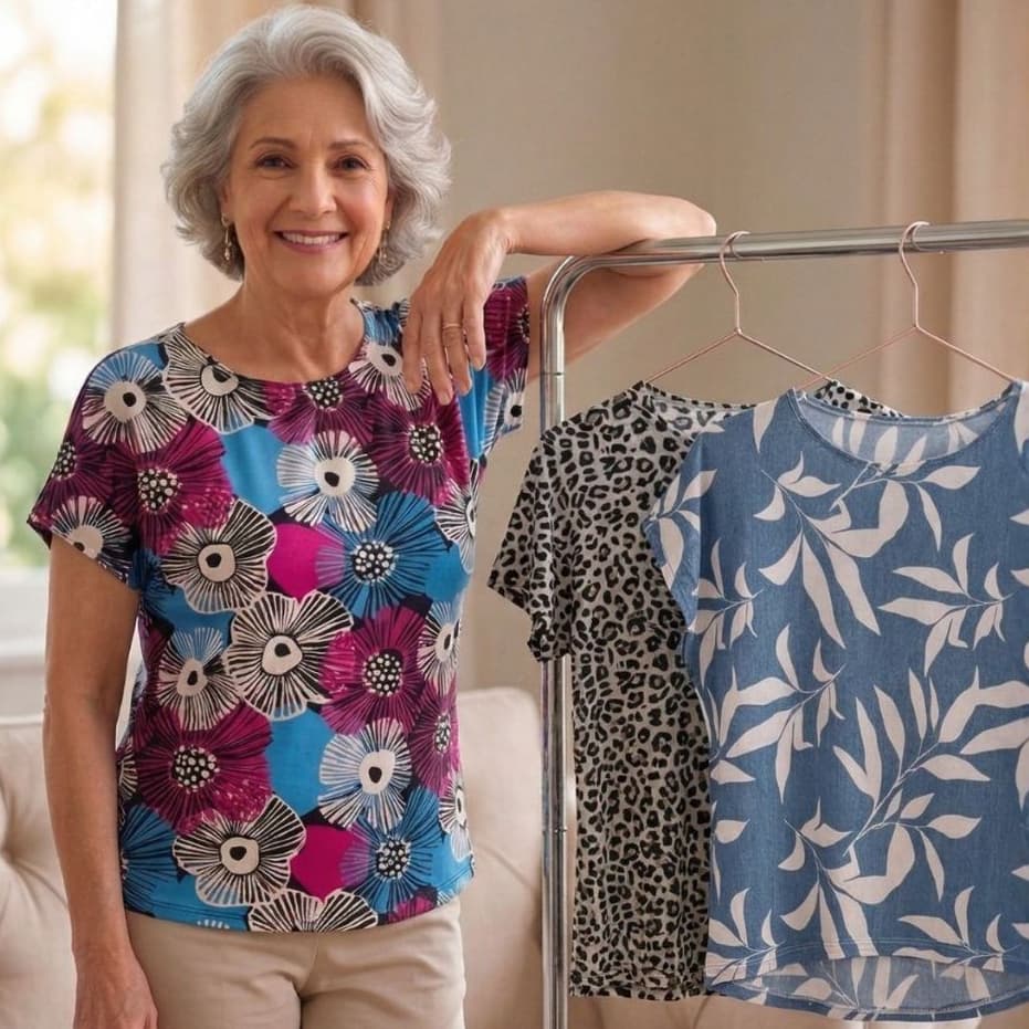 Kit 3 Blusas Femininas Verão Estampas Sortidas em 100% Poliéster Fresco