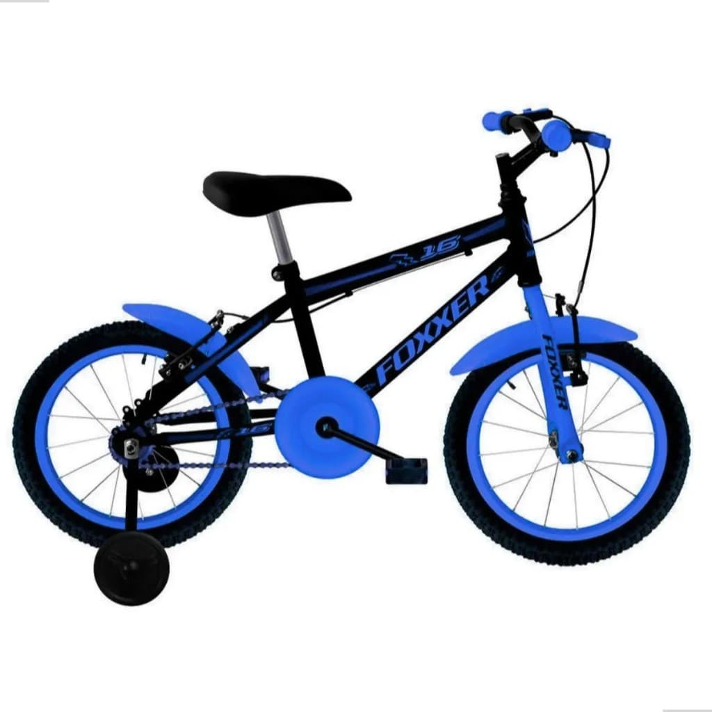 Bicicleta aro 16 foxxer std aço raiada preto e azul Meninos 4 a 6 anos