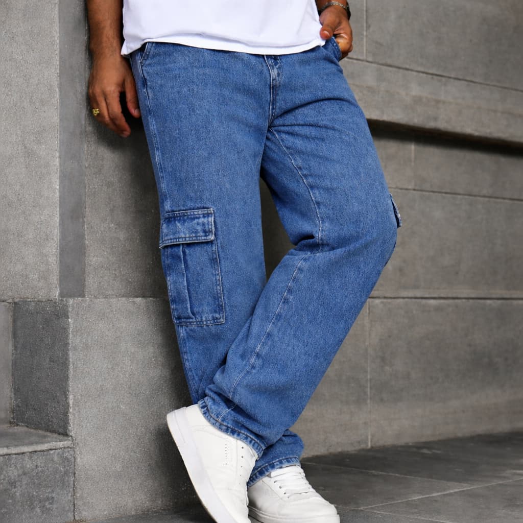 Calça Cargo Masculina Jeans Cos Elástico Cordão e Bolso Lateral Skatista Premium