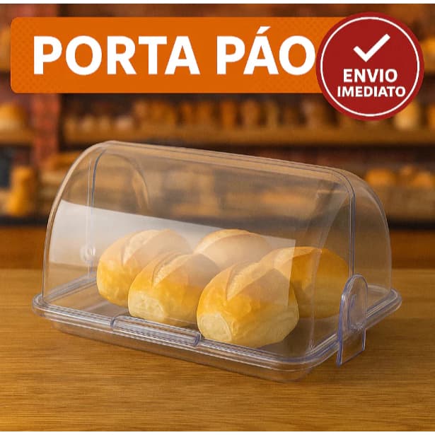 Porta Pão Cristal Armazenador Com Tampa Articulável Profissional Para Pães Bolos Mesa 30x20cm Café