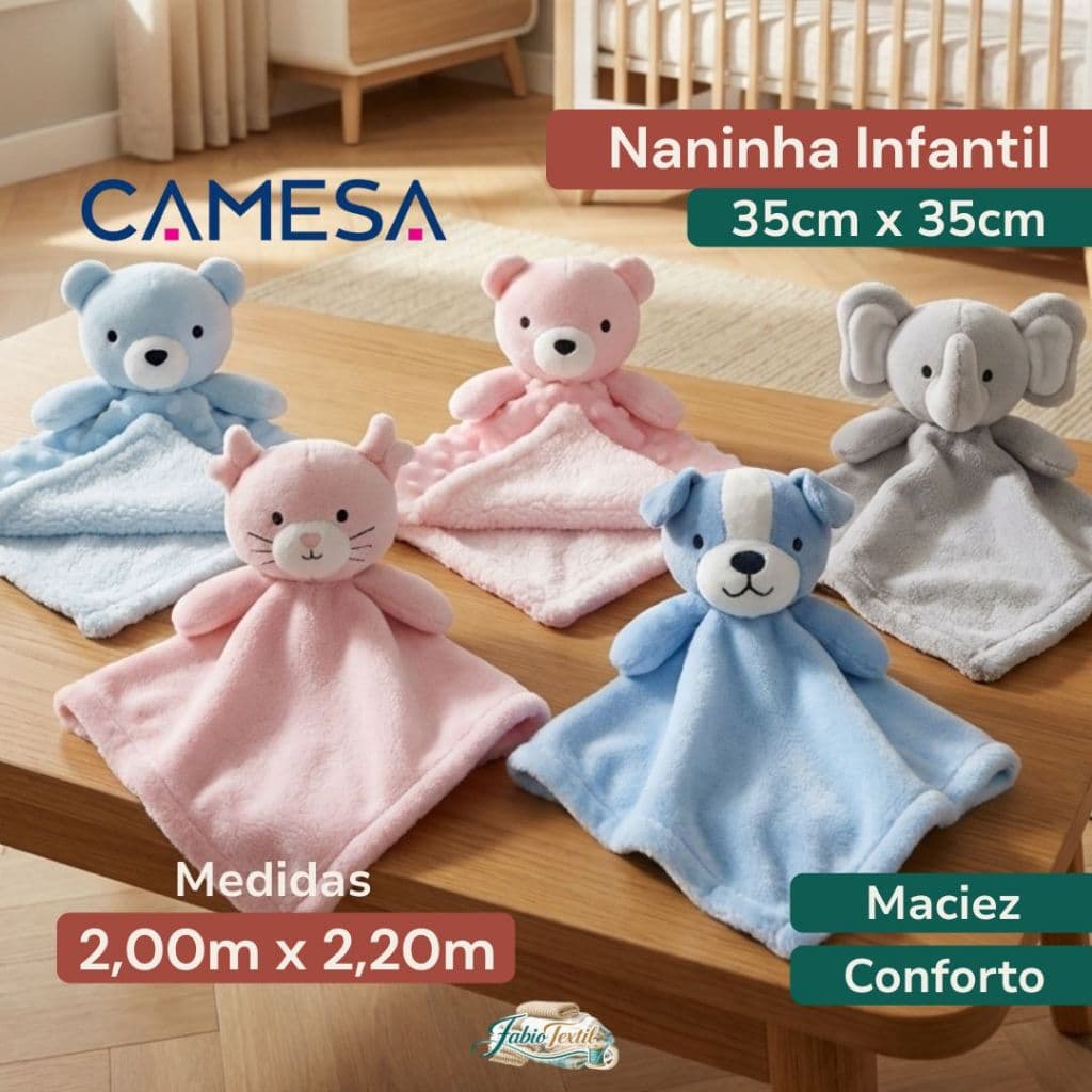 Naninha Camesa Baby Hipoalergênica 35x35cm Para Bebês Conforto e Segurança