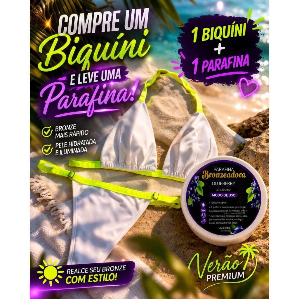 BIQUINI DE FITA PARA BRONZEAMENTO PRET OU ALEATORIO COM OU SEM PARAFINA BRONZEADORA